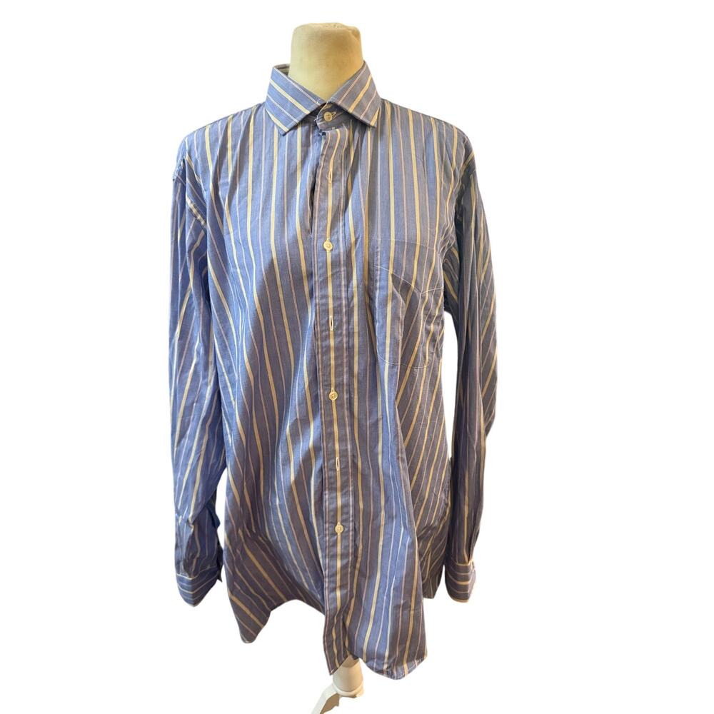 Kenneth Gordon Old Money Blue Stripe  Dress Shirt Men’s 16-34 USA Made Cotton